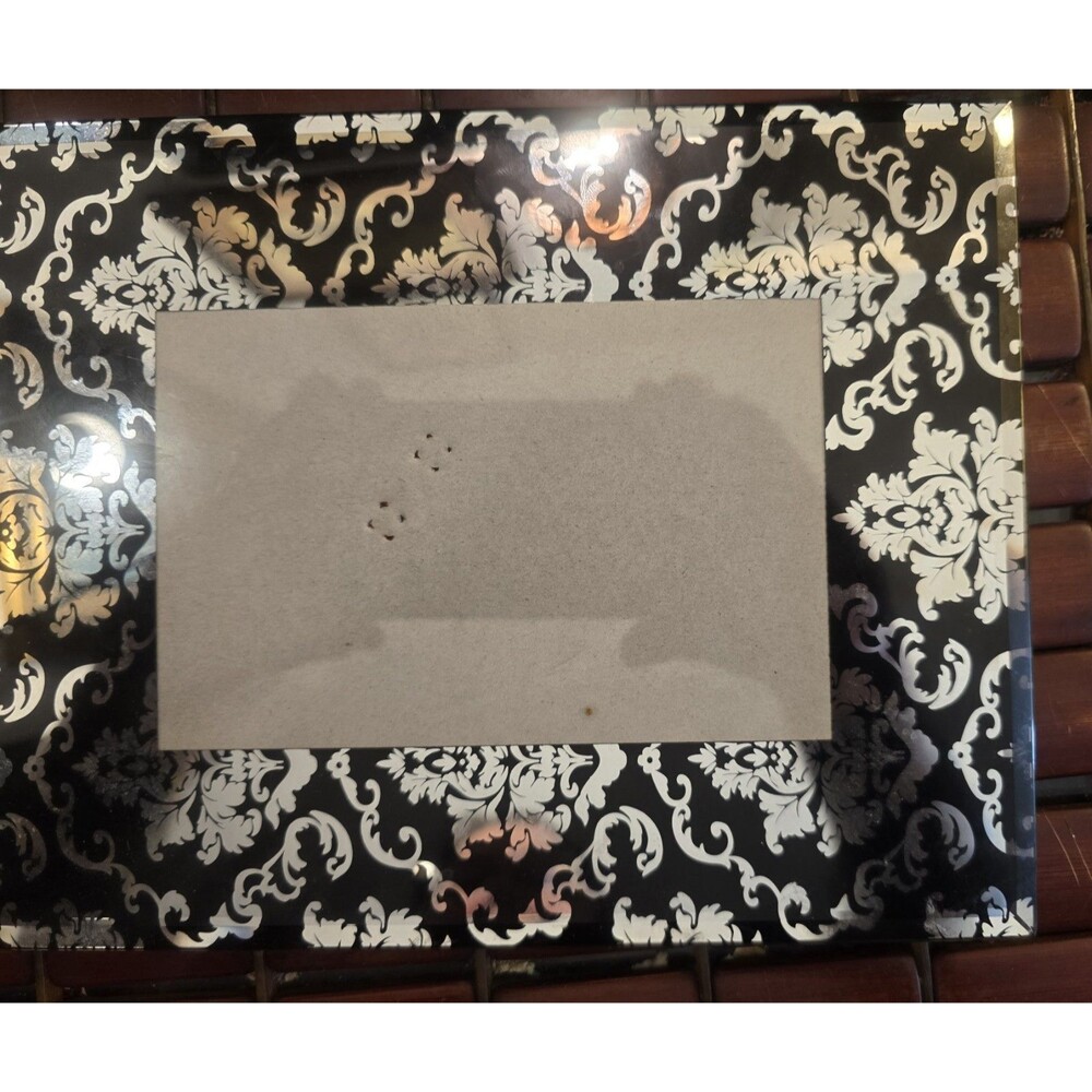 Black & Mirrored Gothic Damask Frame For 6"x4" Photos 9.25"x7.25" Overall